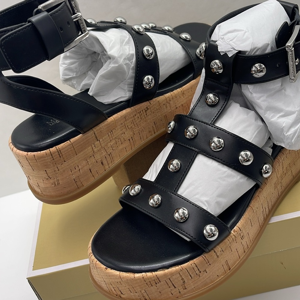 MICHAEL KORS Selah Studded Platform Gladiator Silver Studded Sandal
Black 
New - Picture 10 of 16